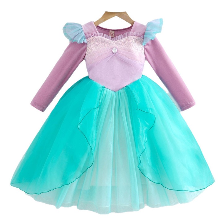 Rochie de fantezie pentru fete, roz-purpuriu, albastru-verde, cu strasuri, 130cm(7Y)