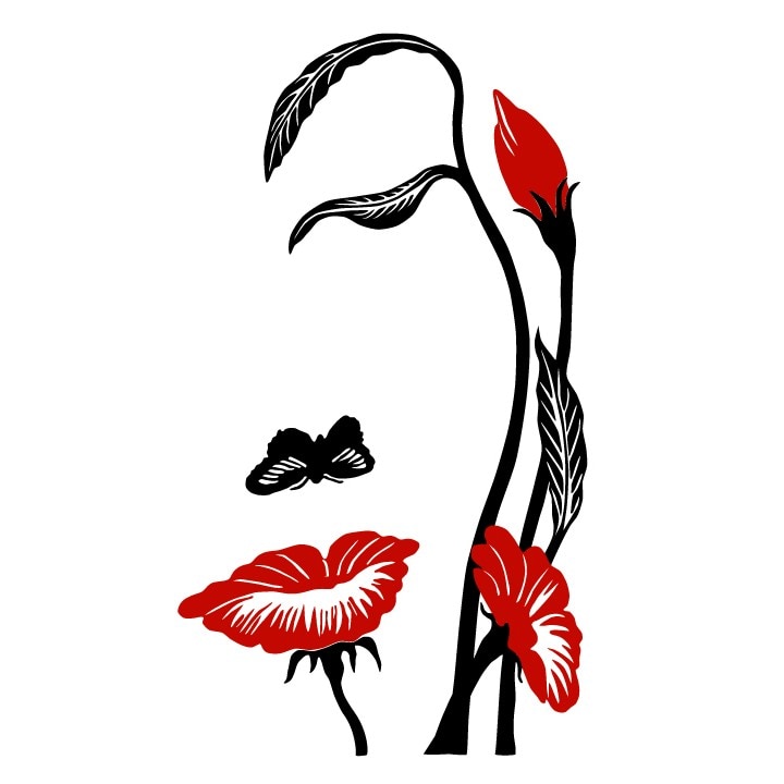 Sticker decorativ Stickero Decor Floare Umana, Negru cu Rosu, 82x145 cm