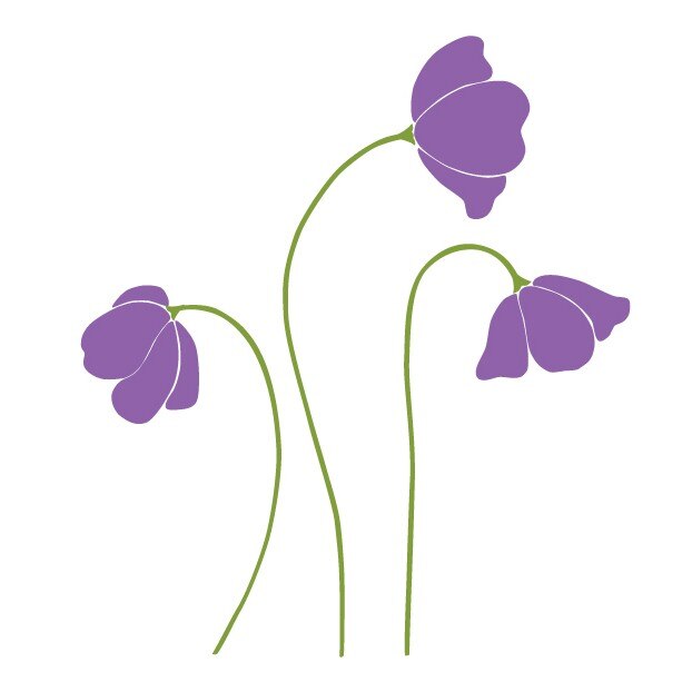 Sticker de perete Stickero Flori de Mac, Verde deschis cu Violet levanda, 80x90 cm