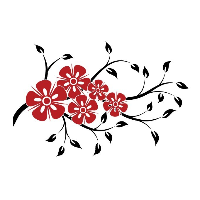 Sticker de perete Stickero Crenguta florala, Negru cu Rosu, 100x153 cm