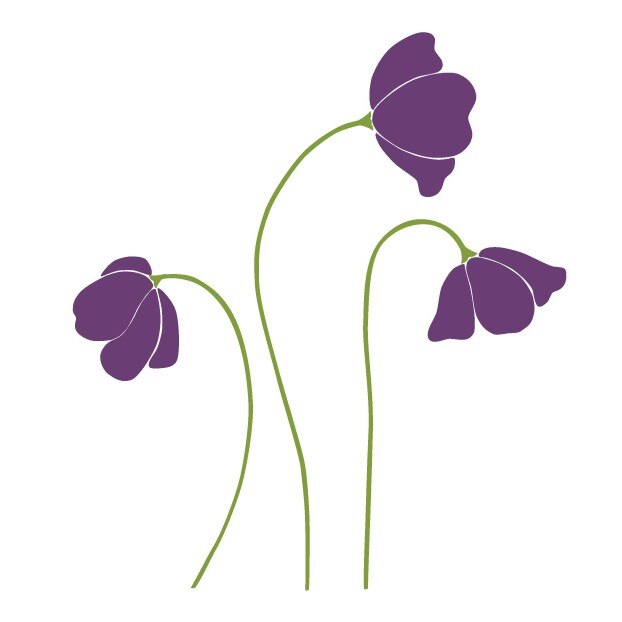 Sticker de perete Stickero Flori de Mac, Verde deschis cu Violet, 60x67 cm