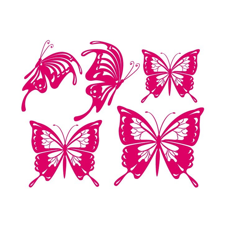 Sticker decorativ Stickero Set de Fluturi, Roz, 60x50 cm