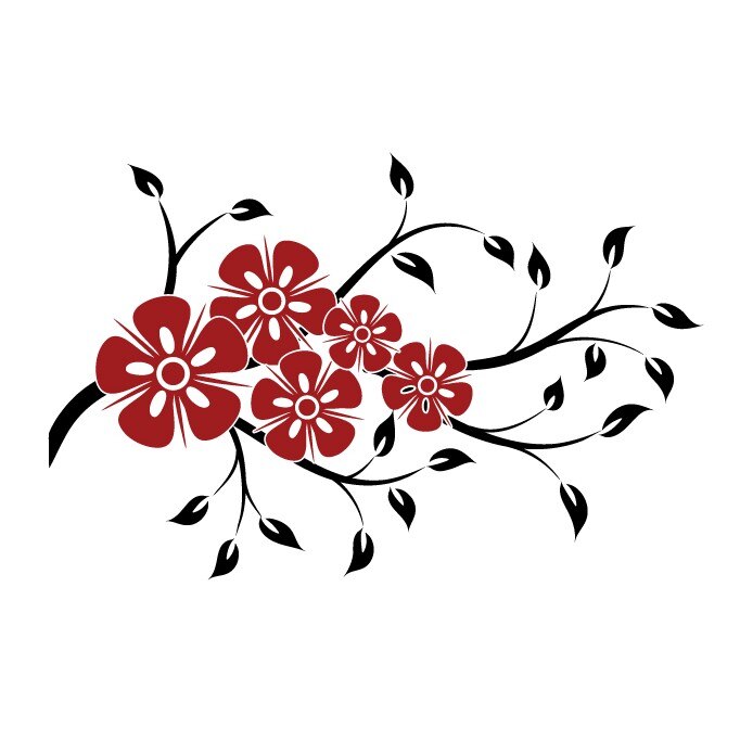 Sticker de perete Stickero Crenguta florala, Negru cu Rosu inchis, 100x153 cm