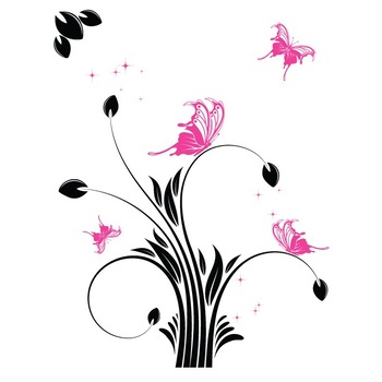 Sticker decorativ Stickero Floare delicata cu fluturi, Negru cu Roz, 100x100 cm Sticker decorativ Stickero Floare delicata cu fluturi, Negru cu Roz, 100x100 cm
