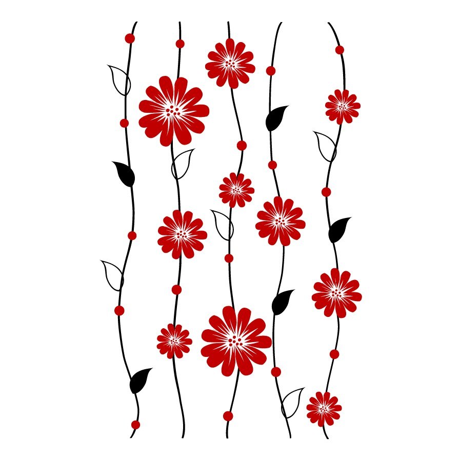 Sticker decorativ Stickero floral stil tapet, Negru cu Rosu, 77x122 cm
