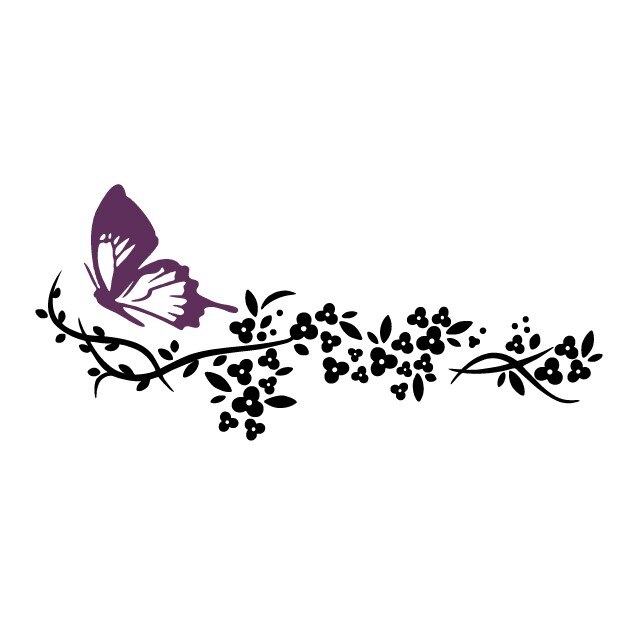 Sticker decorativ Stickero Crenguta florala cu fluturas, Negru cu Violet, 170x77 cm