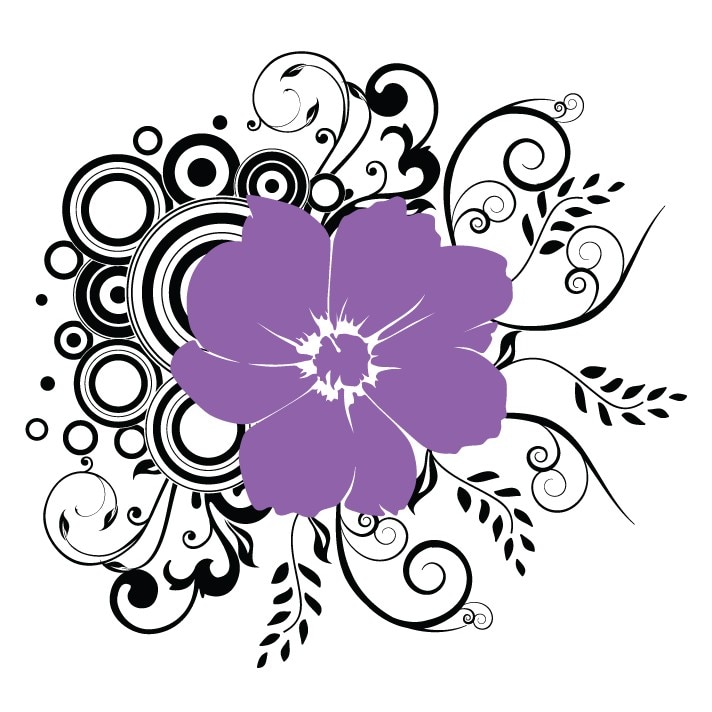 Floare abstracta - sticker decorativ Stickero, Negru cu Violet levanda, 60x56 cm