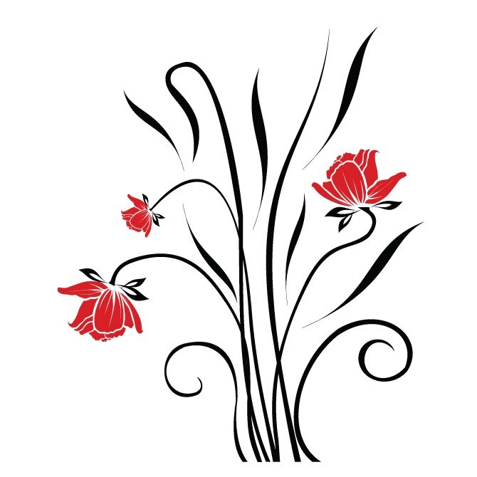 Buchet floral - sticker de perete Stickero, Negru cu Rosu deschis, 100x119 cm