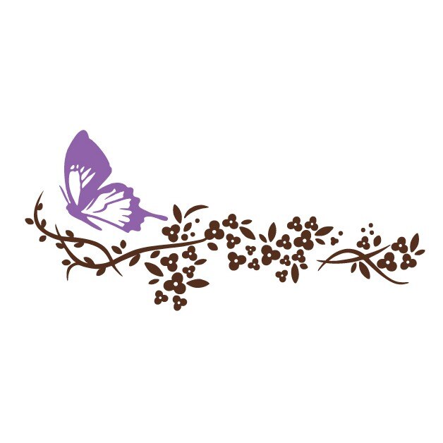 Sticker decorativ Stickero Crenguta florala cu fluturas, Maro cu Violet levanda, 122x55 cm