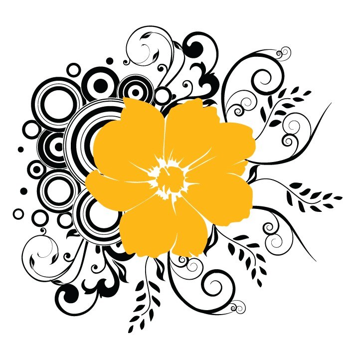 Floare abstracta - sticker decorativ Stickero, Negru cu galben, 60x56 cm