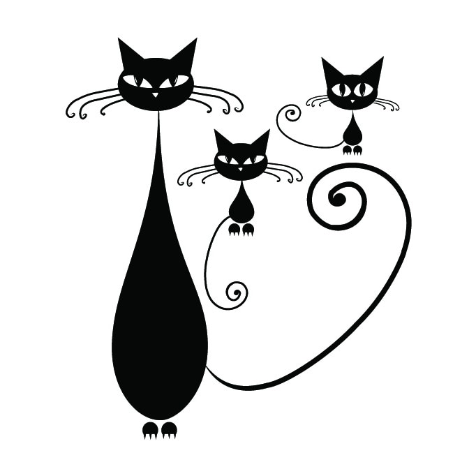 Sticker decorativ Stickero Pisicuta cu pui, Negru, 60x69 cm