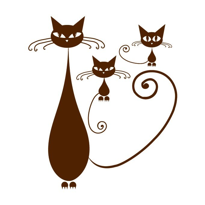 Sticker decorativ Stickero Pisicuta cu pui, Maro, 60x69 cm