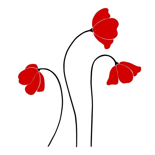 Sticker de perete Stickero Flori de Mac, Negru cu Rosu deschis, 100x113 cm