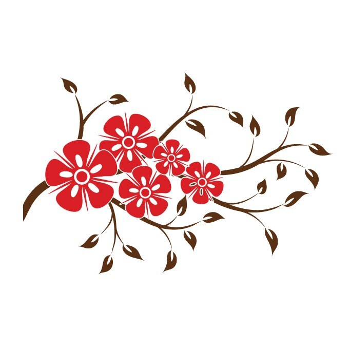 Sticker de perete Stickero Crenguta florala, Maro cu Rosu deschis, 60x91 cm