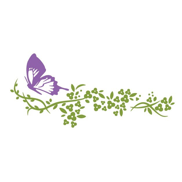 Sticker decorativ Stickero Crenguta florala cu fluturas, Verde galbui cu Violet levanda, 170x77 cm