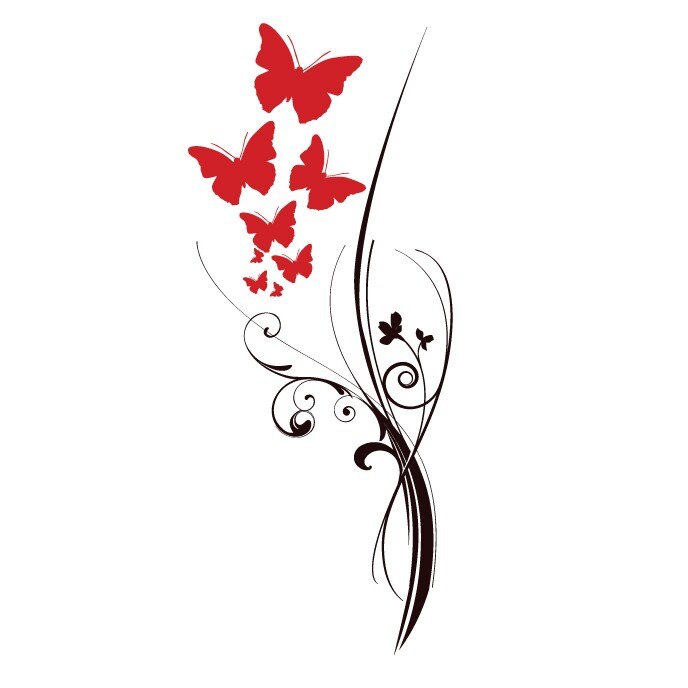 Sticker decorativ Stickero Floarea Fluturilor, Negru cu Rosu deschis, 60x148 cm
