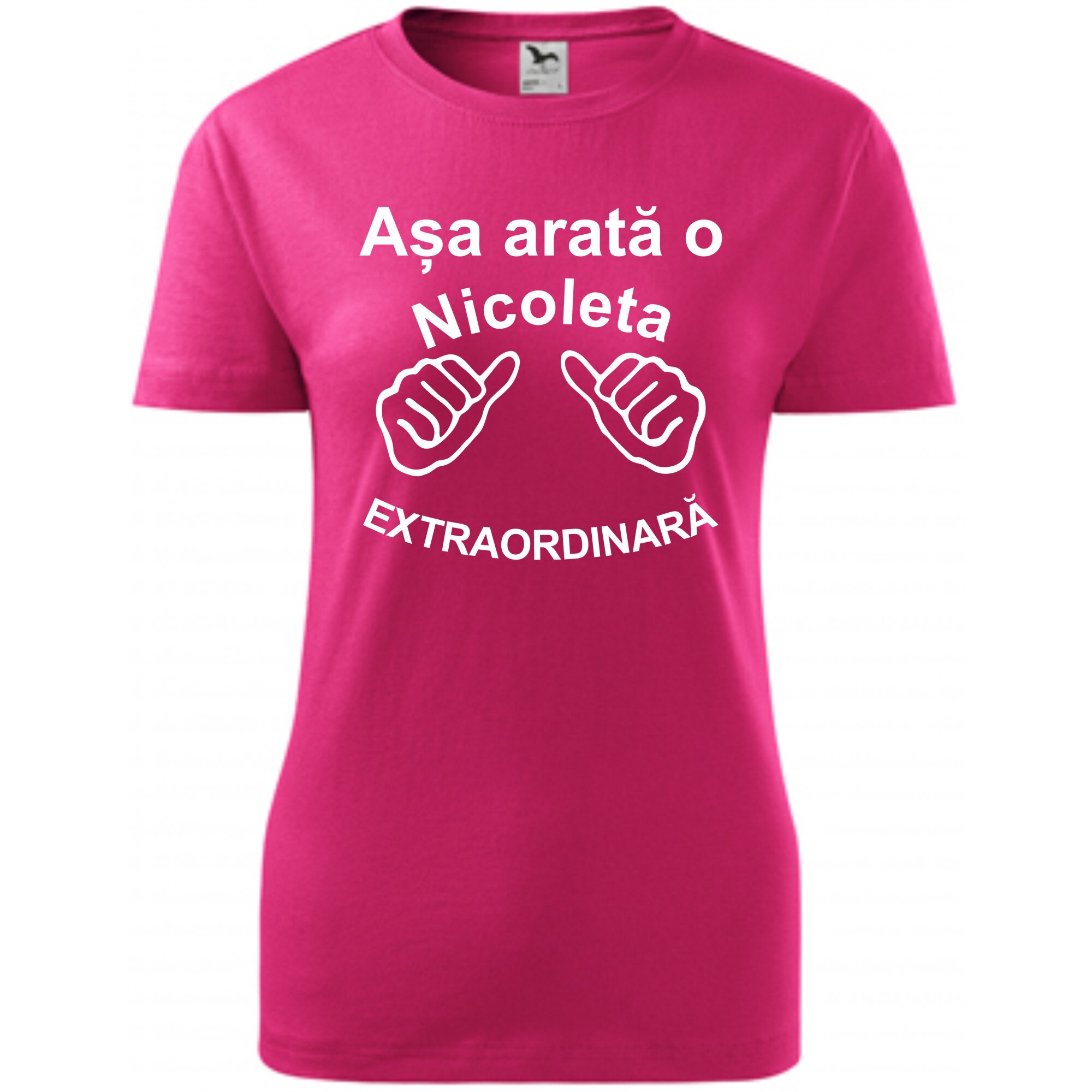 Tricou personalizat de femei roz marime S Asa Arata O Nicoleta Extraordinara