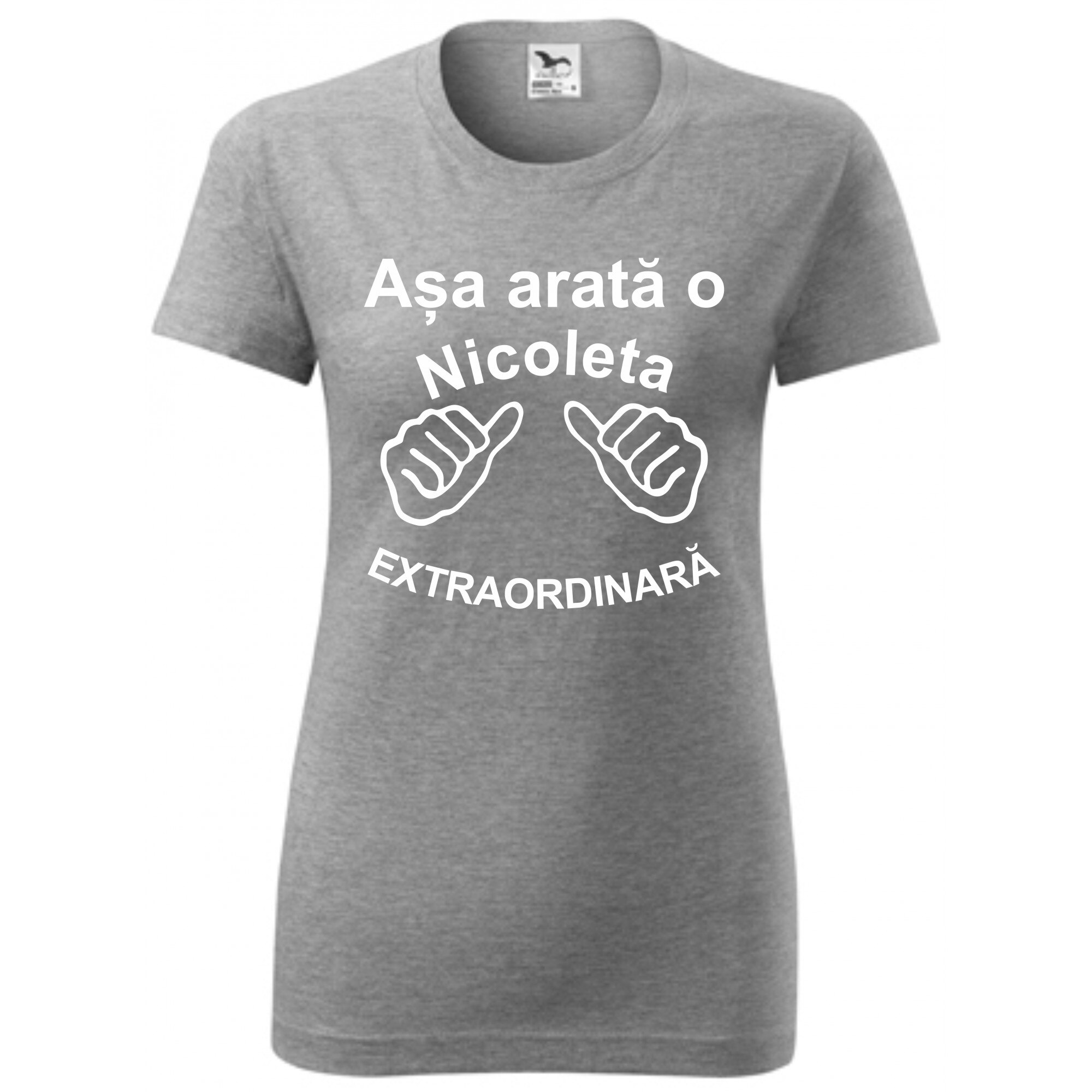 Tricou personalizat femei marime M gri Asa Arata O Nicoleta Extraordinara