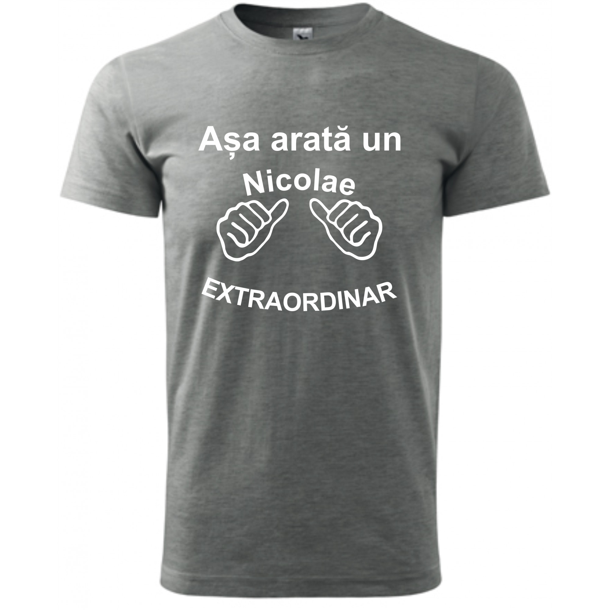 Tricou personalizat barbati gri marime M Asa Arata Un Nicolae Extraordinar