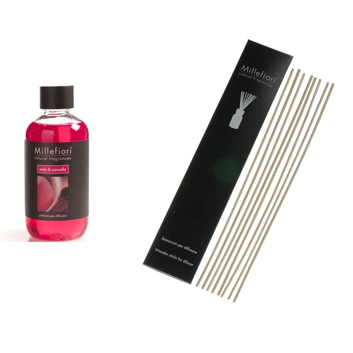 Set rezerva de parfum Mela e cannella 250ml + betisoare de bambus