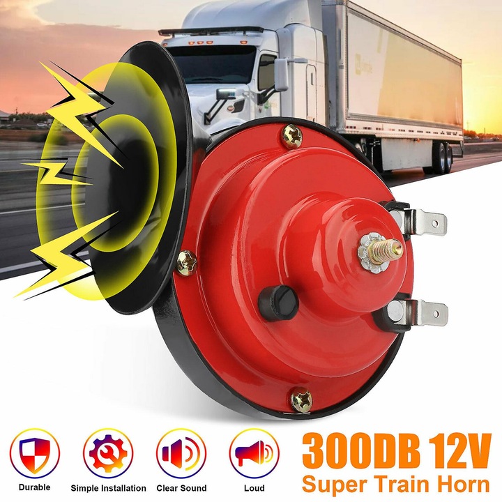 Claxon 12V 300DB, rosu, pentru camion, SUV, masina, motocicleta, impermeabil