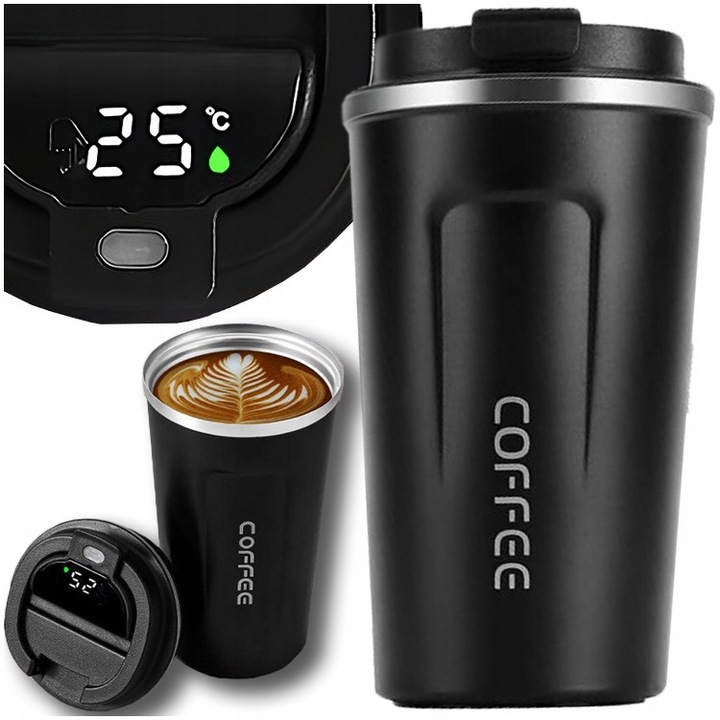 Termos cu display, 510ml, pentru cafea si ceai, multicolor