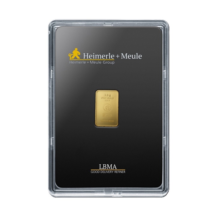 Lingou de aur 2,5 grame Heimerle + Meule – 999,9‰ ( 24K ) – LBMA Approved