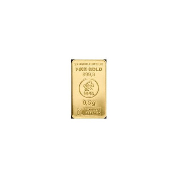 Lingou de aur 0,5 grame, Heimerle + Meule, 24 K, puritate 999,9 ‰, Discover Gold