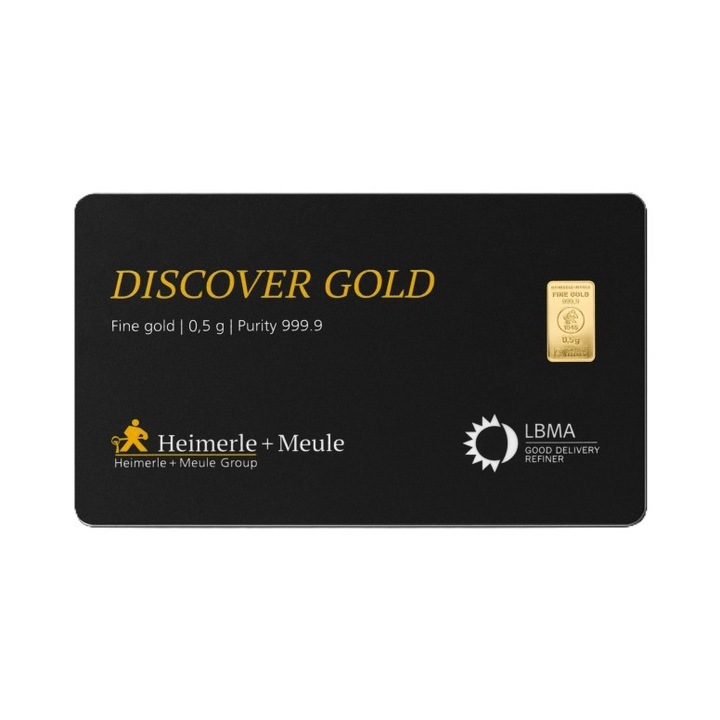 Lingou de aur 0,5 grame, Heimerle + Meule, 24 K, puritate 999,9 ‰, Discover Gold
