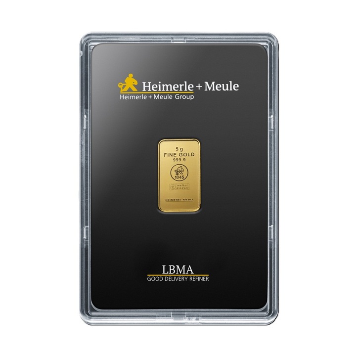 Lingou de aur 5 grame Heimerle + Meule – 999,9‰ ( 24K ) – LBMA Approved