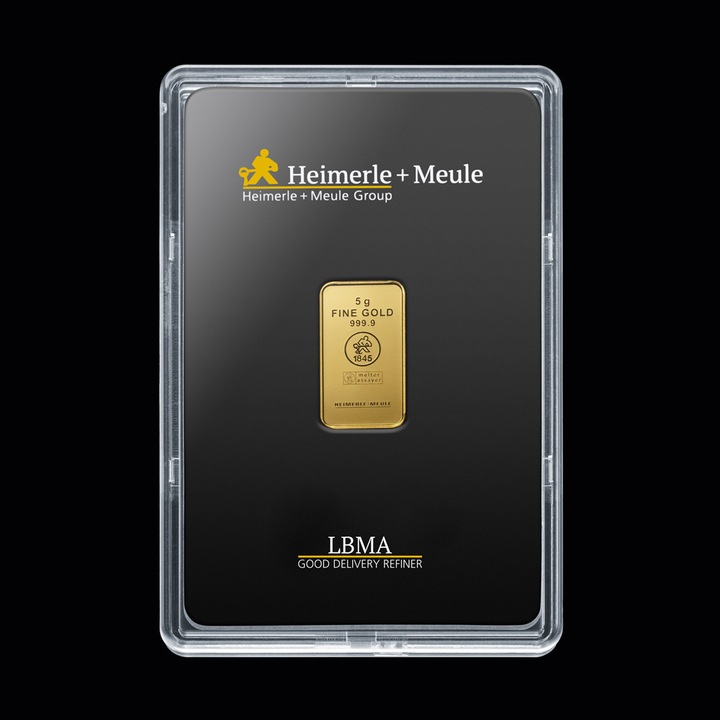 Lingou de aur 5 grame Heimerle + Meule – 999,9‰ ( 24K ) – LBMA Approved