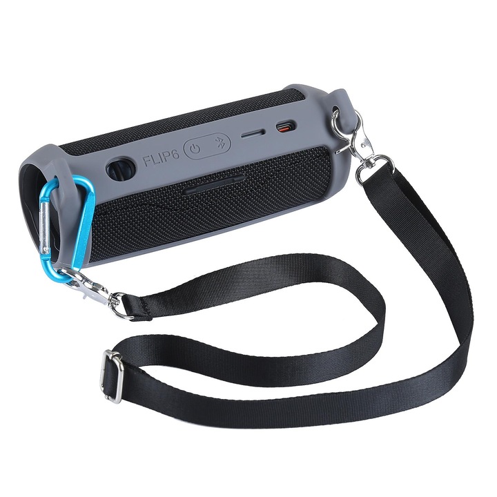 Szilikon tok, JBL Flip 6 hangszóróhoz, szürke, kompakt, könnyen hordozható