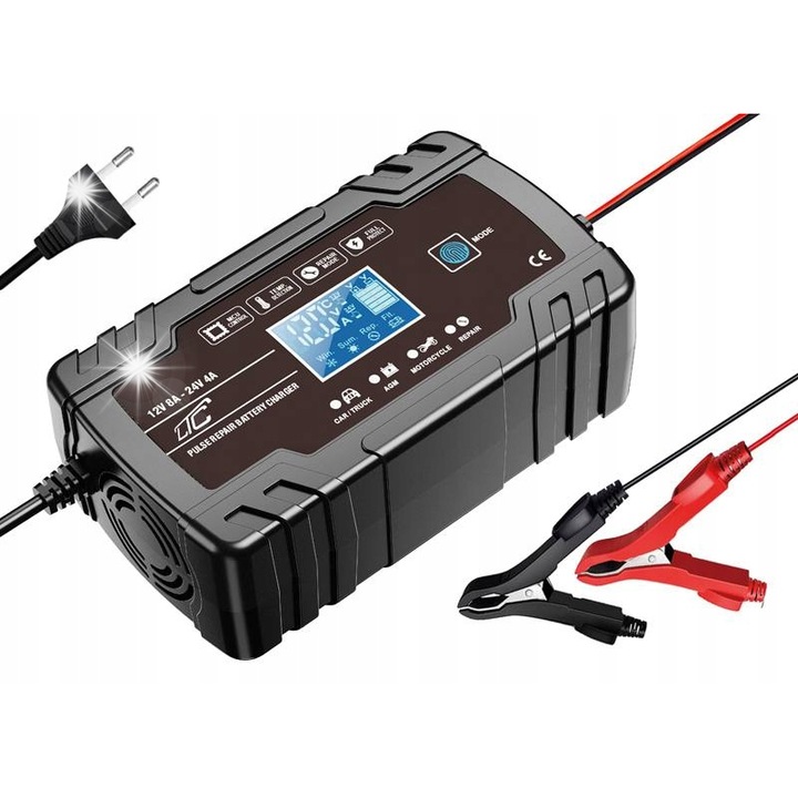 LTC automata autótöltő, 12V 8A / 24V 4A, javítás funkcióval, 170x98x58mm, 560g