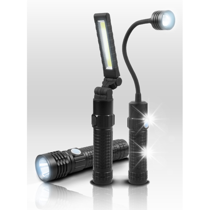 Многофункционален фенер LTC LL91, 3 сменяеми модула, LED, черен