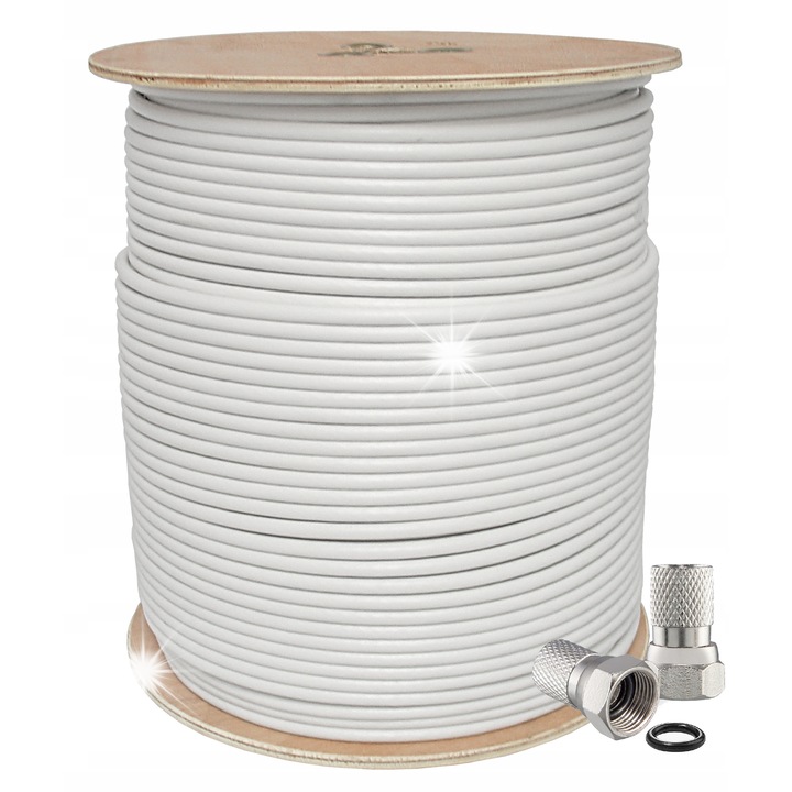 Коаксиален кабел Lexton 300m, 6.93мм, бял, с 2 конектора