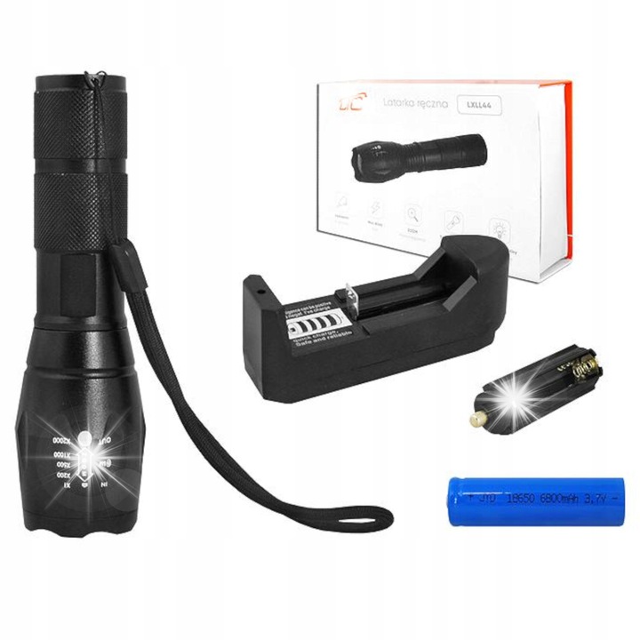 LED тактически фенер LTC LL44, 5 режима, функция зуум, черен, 135x35 мм