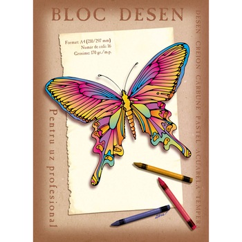 Bloc desen A4 hartie 170 grame 16 file Fluture Bloc desen A4 hartie 170 grame 16 file Fluture