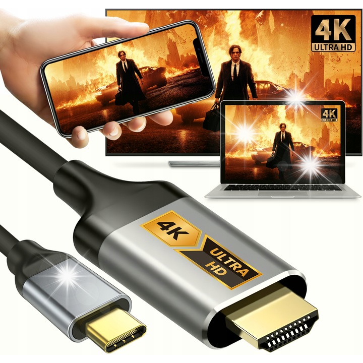 Адаптер MHL USB-C 3.1 4K, 200см, за видео и аудио предаване, универсална съвместимост