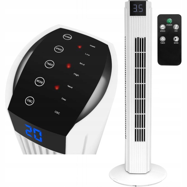 Ventilator coloana LTC 82cm 50W cu LCD si telecomanda, 3 viteze, alb