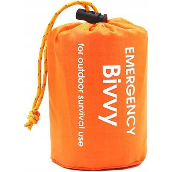 Sac de dormit de urgenta BIVVY, impermeabil, izolatie termica, portocaliu, 213x91cm