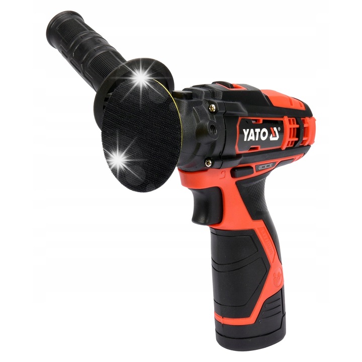 Акумулаторен полирмашина Yato 12V, 2 скорости, диск 80мм, батерия 2Ah, комплект с 3 абразивни диска