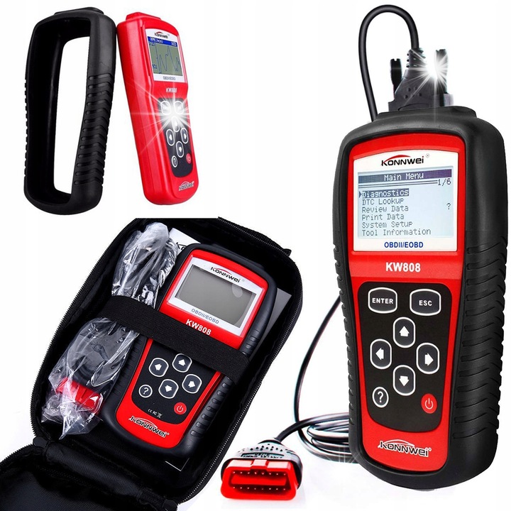Диагностичен скенер OBDII Konnwei KW808, LCD, 178x95x35mm, поддържа всички OBDII превозни средства