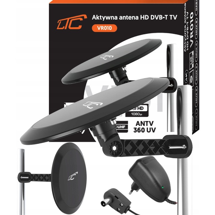 Antena activa exterioara 360, 4K, filtru LTE, MUX 1-8, 26x27,5x10,5cm