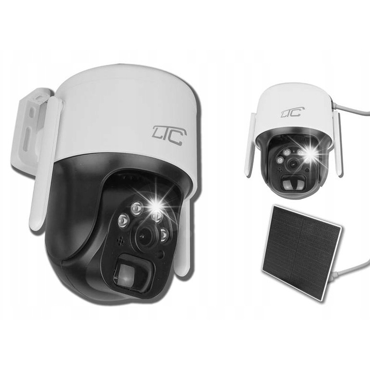 Ротационна соларна IP камера за наблюдение 3MP, LTC, WiFi, IP66, 9600mAh батерия, бяла