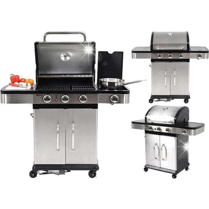 Грил газон 3+1, YATO, 11,2 kW, инокс, 122x57x112см