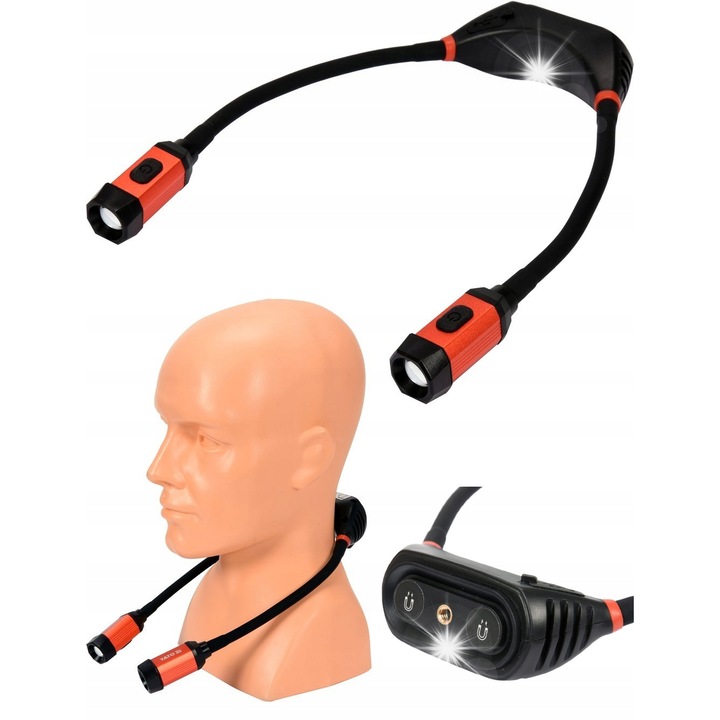 LED фенер Yato за врат, 300lm, Li-Po батерия 2000mAh, еластичен, 23см