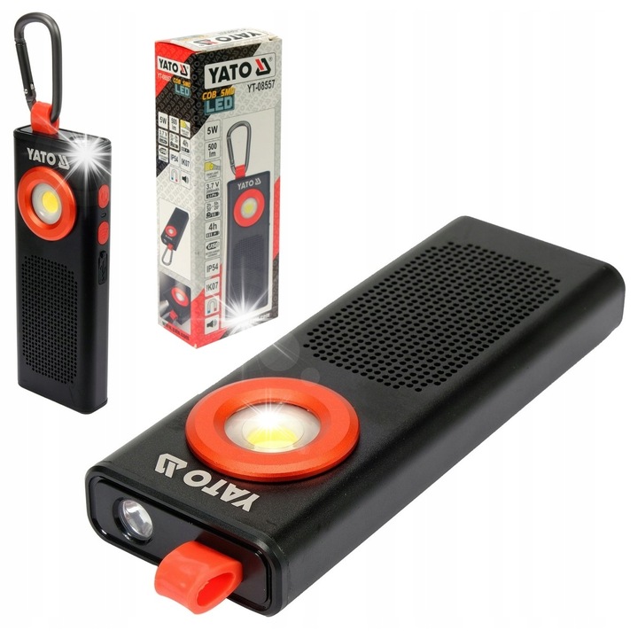 Работна лампа YATO 500LM, 3W, IP54, 162x55x21mm, LI-ION 3,7V 2000mAh акумулатор, функция powerbank