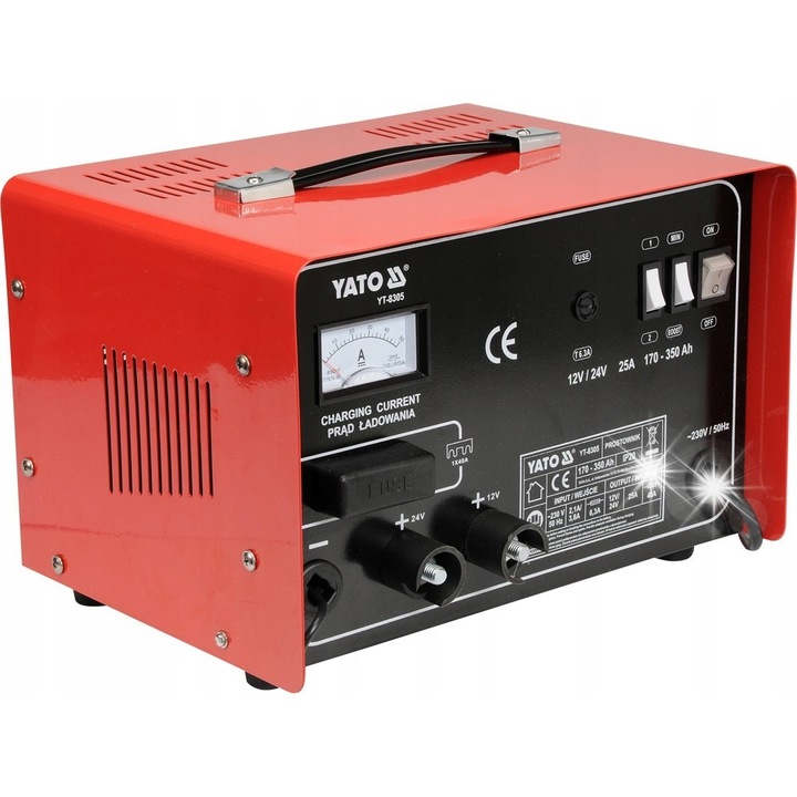 Зарядно устройство за автомобили Yato 12/24V 25A, 170-350Ah, функция BOOST