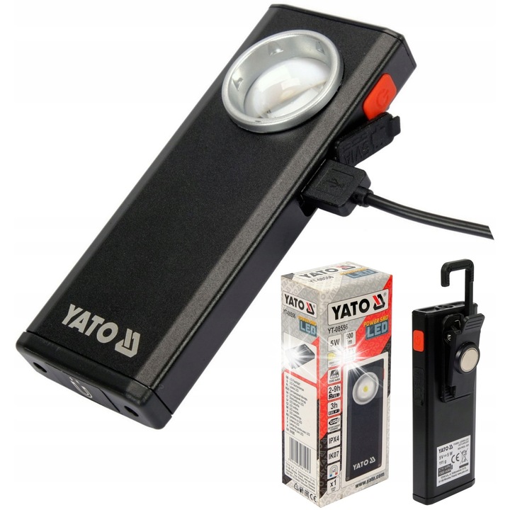 Lampa de lucru Yato 500lm, acumulator LI-PO 3,7V 1500mAh, 3 moduri, IPX4, 118x48x30mm