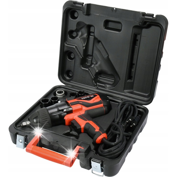 Електрически ударен гайковерт Yato YT-82021 1020W 600Nm, комплект с накрайници 17-22 мм, 4м кабел